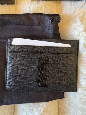 Saint Laurent YSL Black Leather Card Holder with Monogram